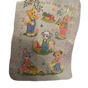 Little Farmers Baby Quilt Cross Stitch Stamped Kit Whimsy Kitten Lamb Bunny Pup